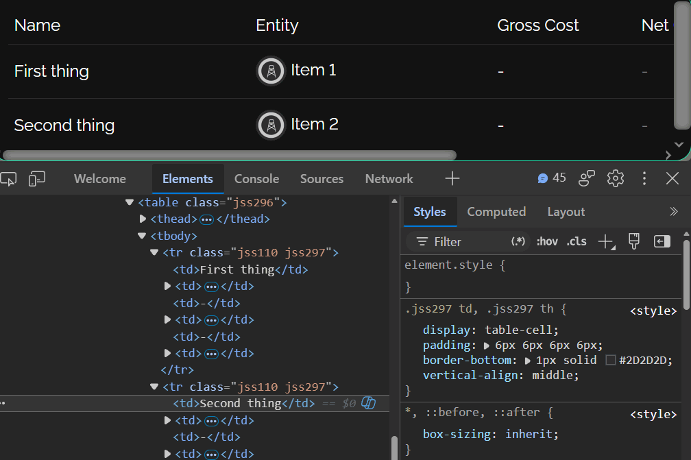 Styling a DataTable with ordinary CSS